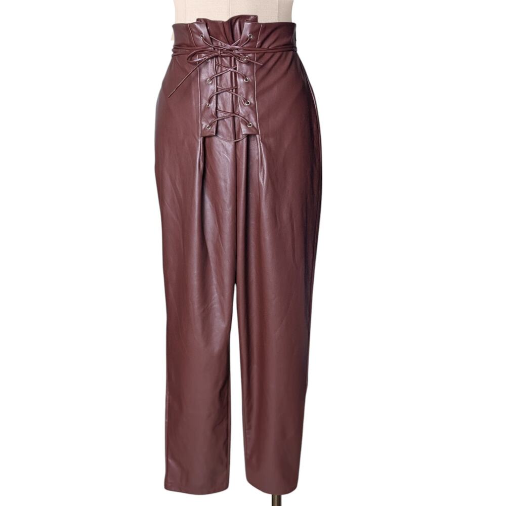 SHEIN Curve Plus Wine Brown Corset Lace Up High Waist Pleather Vegan Pants 4X